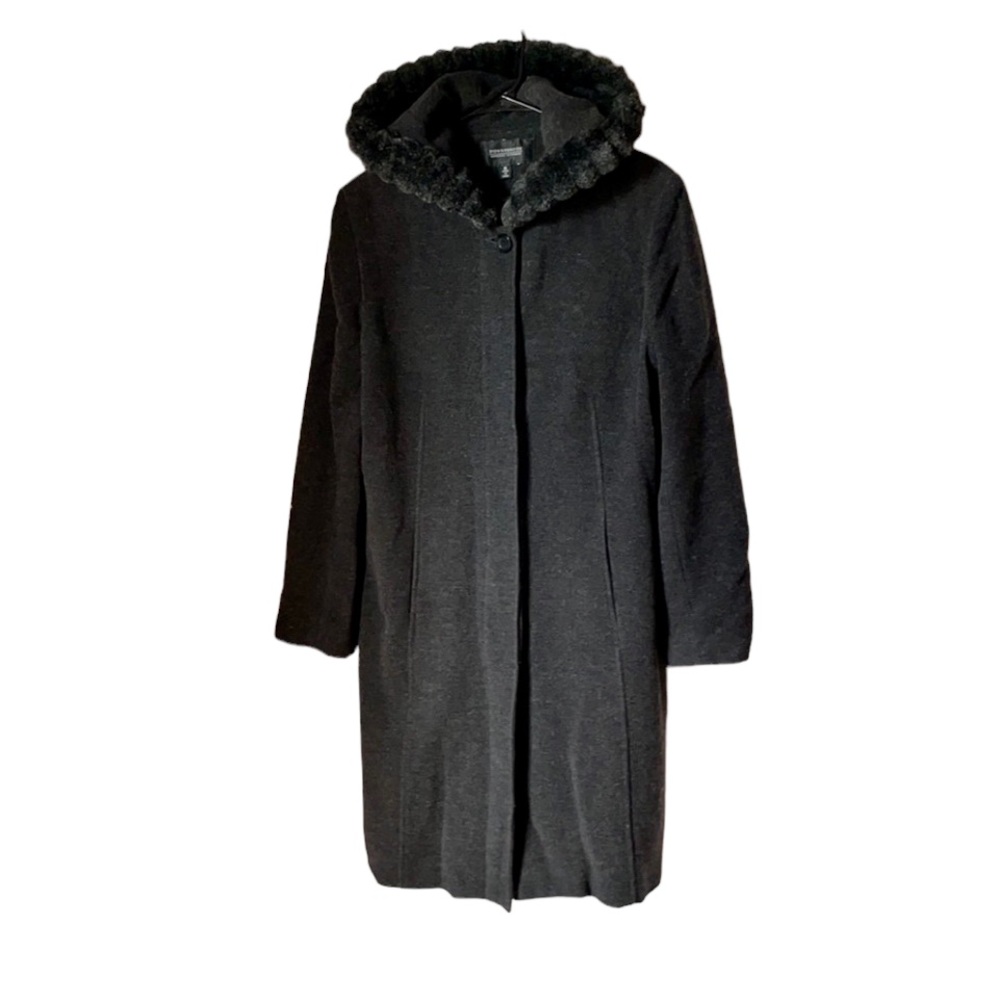 πHPπ DONNYBROOK Vintage Style Faux Fur Trimmed Hooded Wool Blend Long CoatβοΈ - Picture 4 of 14